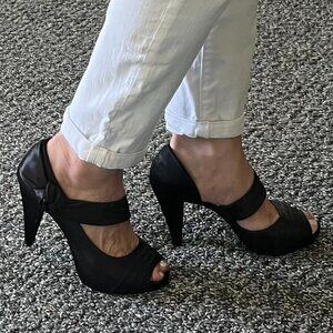 Black Satin Dress Heels w/ Bow Fioni Night 7M ~ NEW!